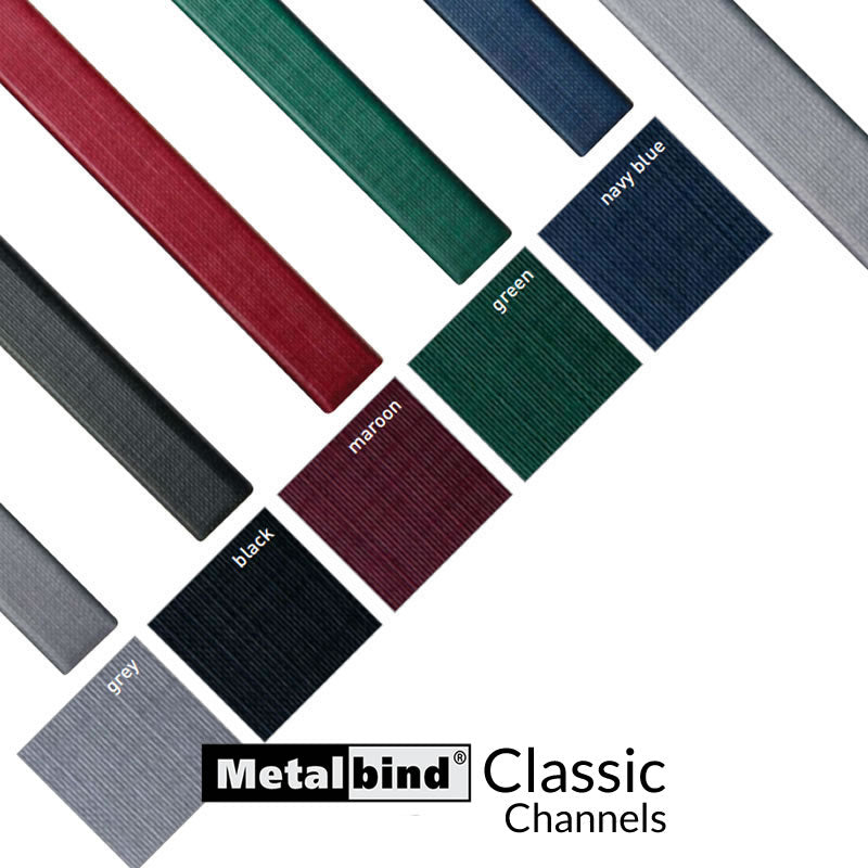 Picture of classic metal bind channels , Various colours, Grey, black, burgundy, Blue